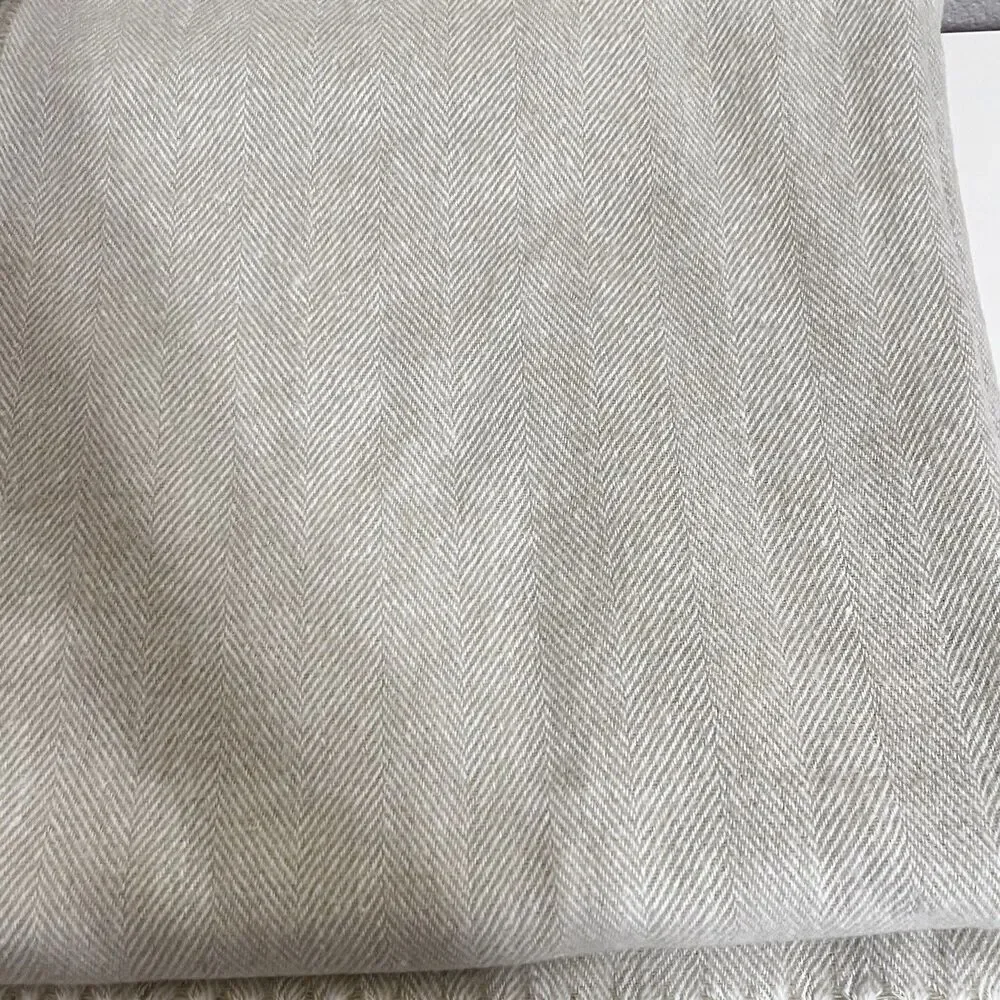 Lands Downunder Italian Herringbone Fringed Beige Throw Blanket Soft Italy